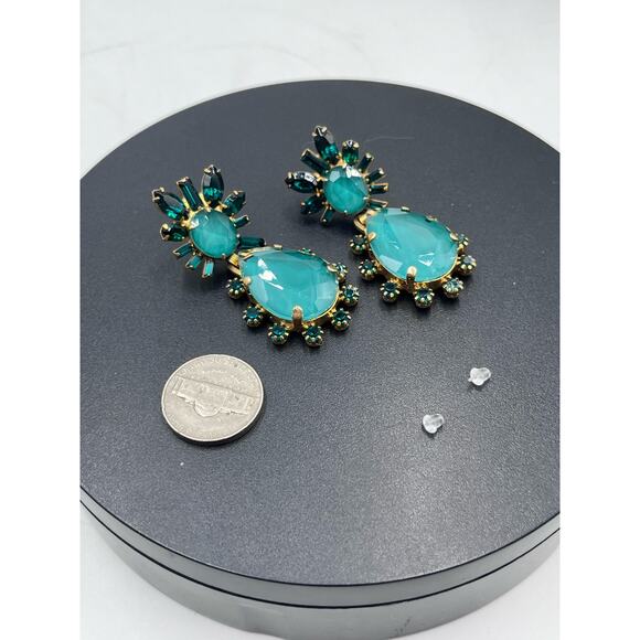 Elizabeth Cole Designer Bright Green Crystal Lennon Drop Dangle Runway Earrings - Picture 7 of 16